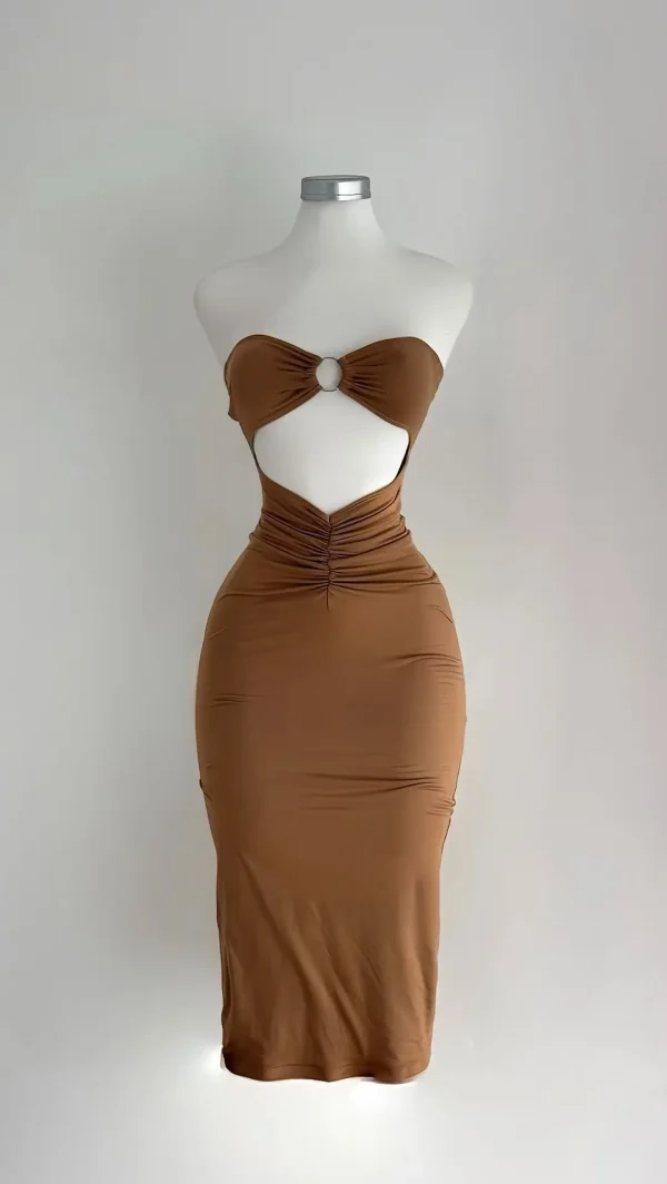 Elegant New Solid Color Sleeveless Strapless Cutout Long Dress