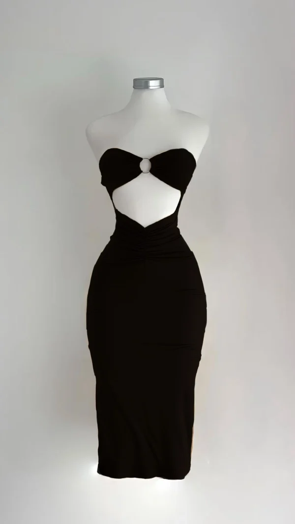 Elegant New Solid Color Sleeveless Strapless Cutout Long Dress - Image 3