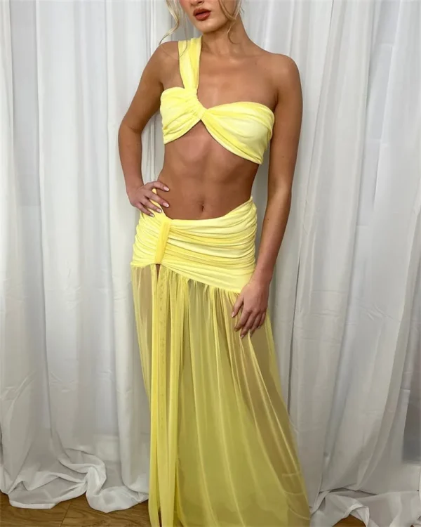 Elegant One Shoulder Crop Top And Maxi Skirt  2 Piece Set - Image 6