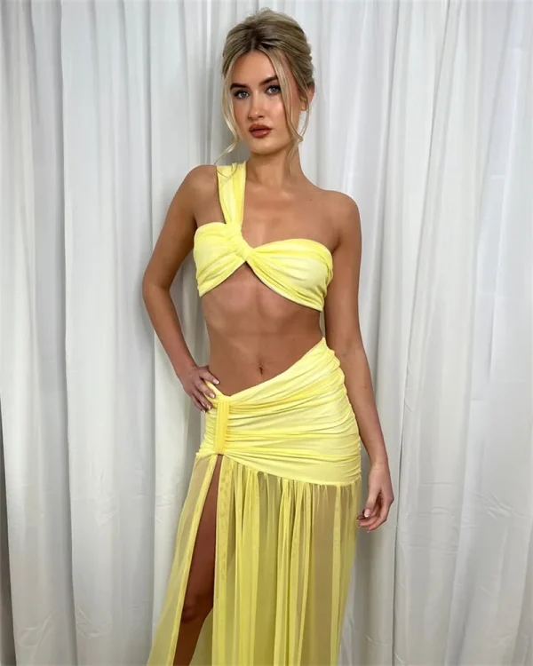 Elegant One Shoulder Crop Top And Maxi Skirt  2 Piece Set - Image 7