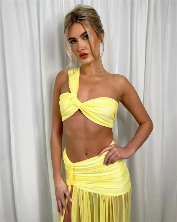 Elegant One Shoulder Crop Top And Maxi Skirt  2 Piece Set - Image 9
