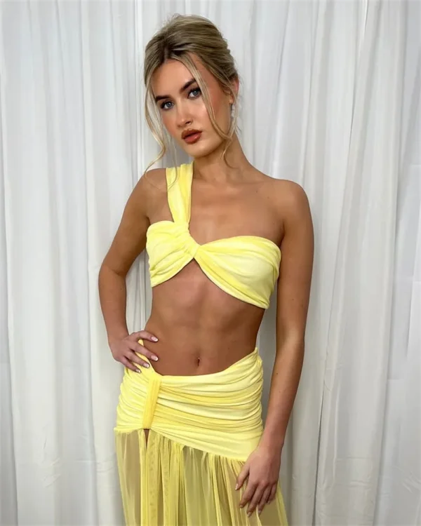 Elegant One Shoulder Crop Top And Maxi Skirt  2 Piece Set - Image 8