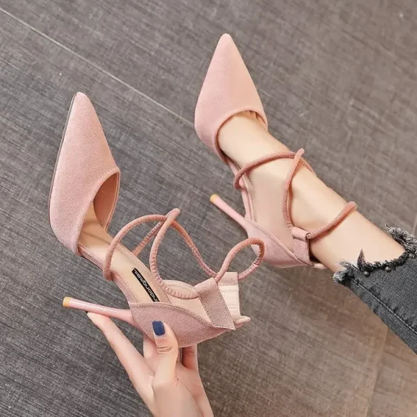 Elegant One-line Buckle Cross-strap Roman Style Pointed Toe High Heels Sandals - Image 2