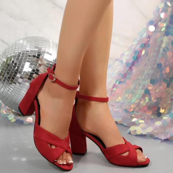 Elegant Open Toe Office Style Buckle Strap High Heels Sandals - Image 9