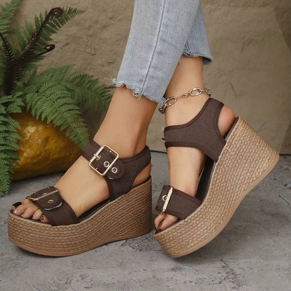 Elegant Open Toe Rome Style Platform Wedge High Heel Sandals - Image 3