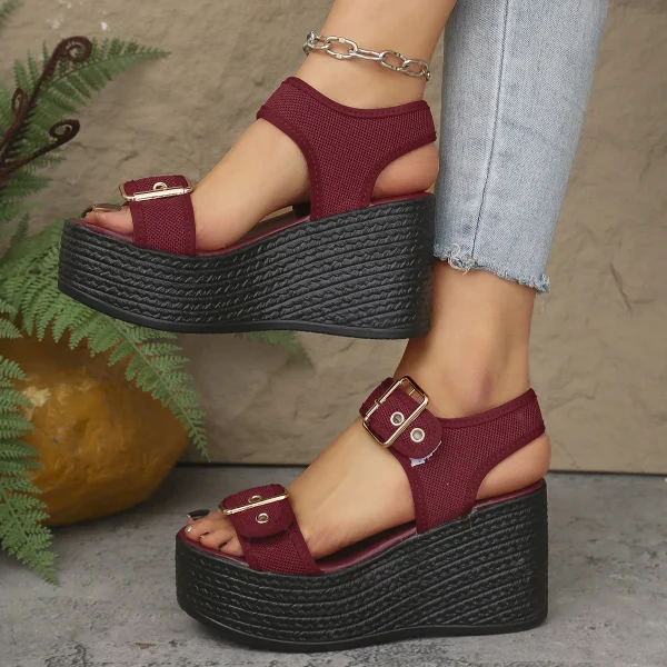Elegant Open Toe Rome Style Platform Wedge High Heel Sandals - Image 7