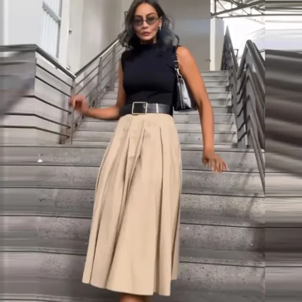 Elegant Pleated Polyester Patchwork Synthetic fiber Midi Dresses - Image 2
