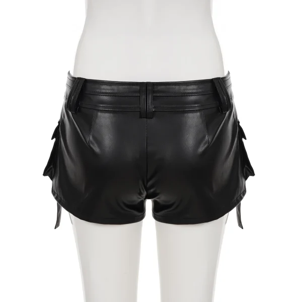 Elegant Pockets Zipper Low-Waisted Gothic Pu Leather Big Pockets Short - Image 4