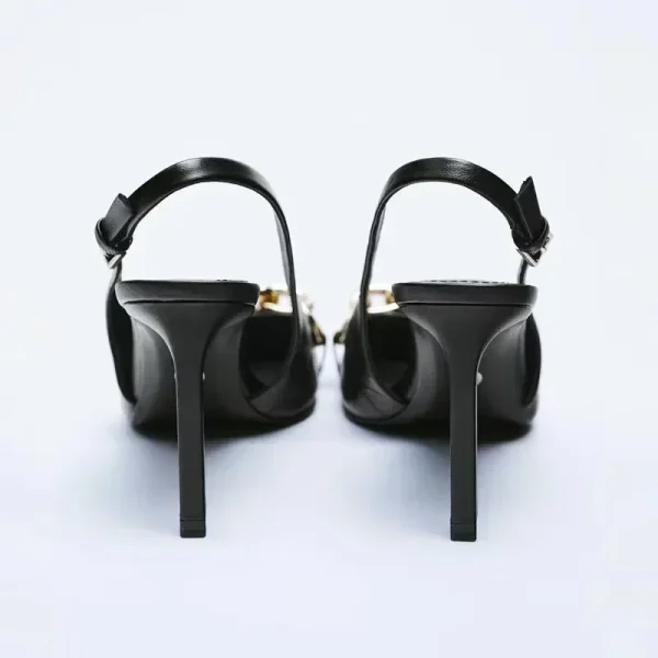 Elegant Pointed Toe Comfortable Metal Chain Design High Heels - Image 5