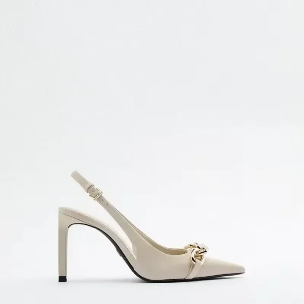 Elegant Pointed Toe Comfortable Metal Chain Design High Heels - Image 3