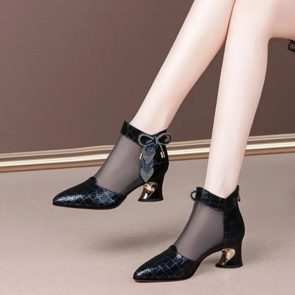 Elegant Pointed Toe Rhinestone Mesh Breathable High Heels Sandal - Image 5