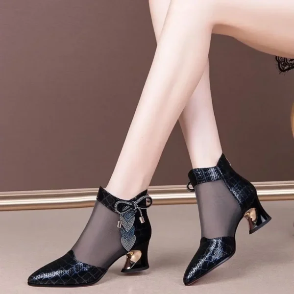 Elegant Pointed Toe Rhinestone Mesh Breathable High Heels Sandal - Image 4