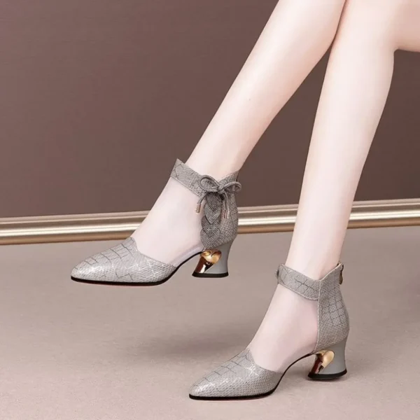 Elegant Pointed Toe Rhinestone Mesh Breathable High Heels Sandal - Image 3
