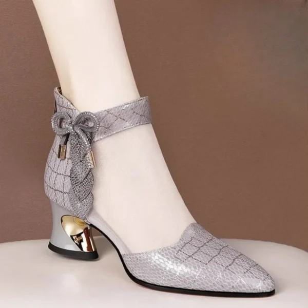 Elegant Pointed Toe Rhinestone Mesh Breathable High Heels Sandal