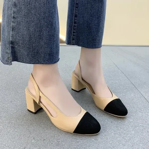 Elegant Retro Style Closed Square Toe Chunky High Heels Sandals