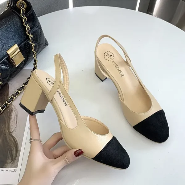 Elegant Retro Style Closed Square Toe Chunky High Heels Sandals - Image 2