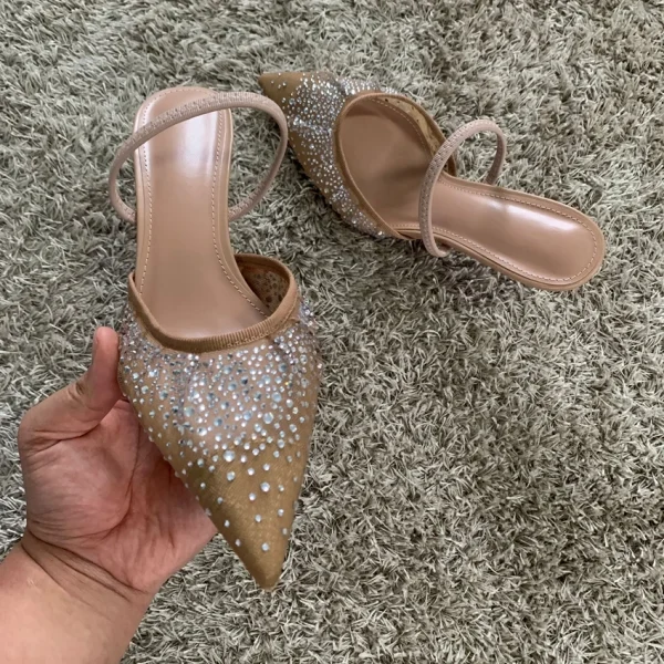 Elegant Rhinestone Slingback Pointed Slip on Party High Heels Pumps - Image 3