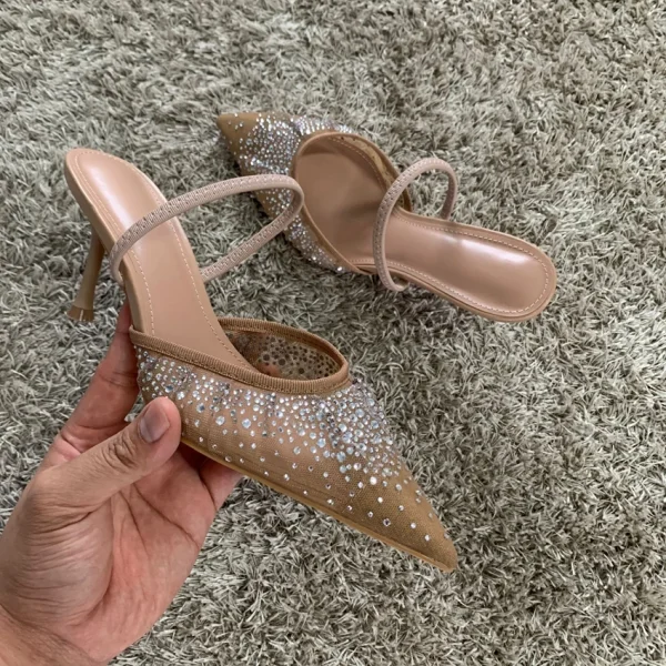 Elegant Rhinestone Slingback Pointed Slip on Party High Heels Pumps - Image 2