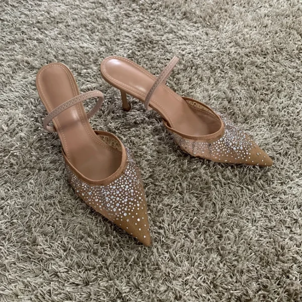 Elegant Rhinestone Slingback Pointed Slip on Party High Heels Pumps - Image 8