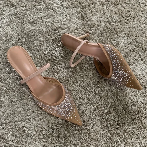 Elegant Rhinestone Slingback Pointed Slip on Party High Heels Pumps - Image 4