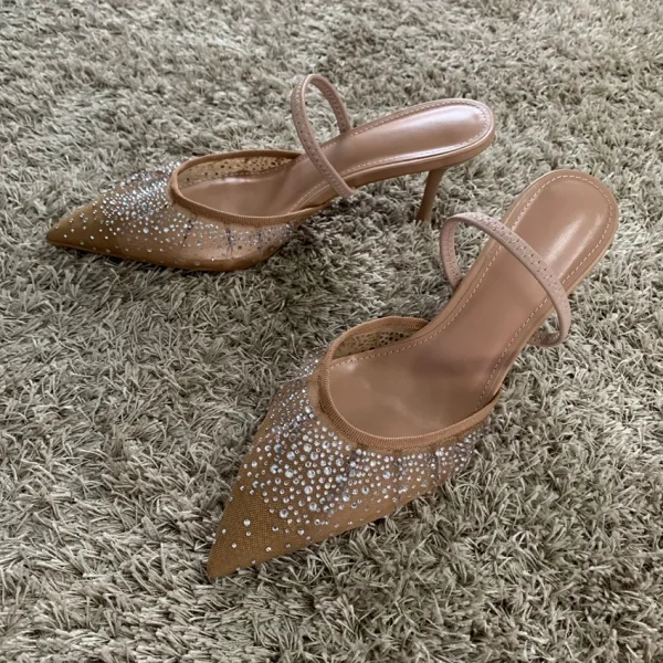 Elegant Rhinestone Slingback Pointed Slip on Party High Heels Pumps - Image 5