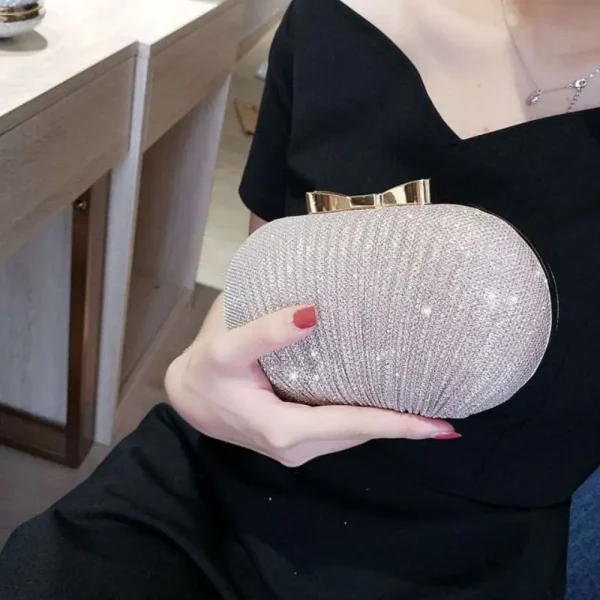 Elegant Rhinestones Egg Shape Banquet Chain Evening Party Wedding Bridal Shoulder Clutch Handbag - Image 3