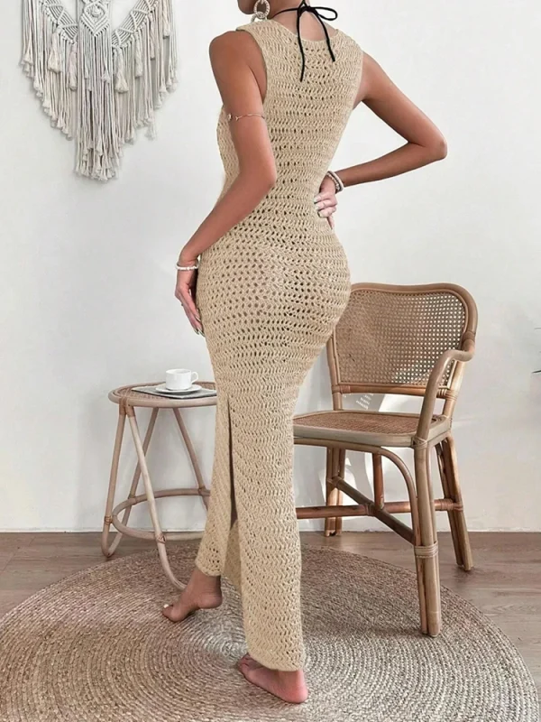 Elegant Round Neck And Waist Clip Skirt Hollow Fit Woolen Out Dress - Image 6