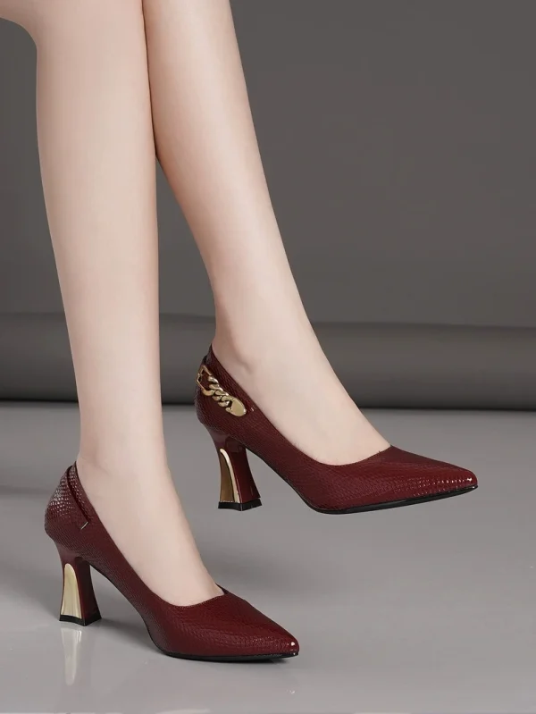 Elegant Rubber Pointed Toe Slip on Thin High Heels Pumps - Image 6