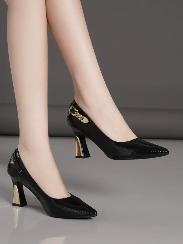 Elegant Rubber Pointed Toe Slip on Thin High Heels Pumps - Image 2