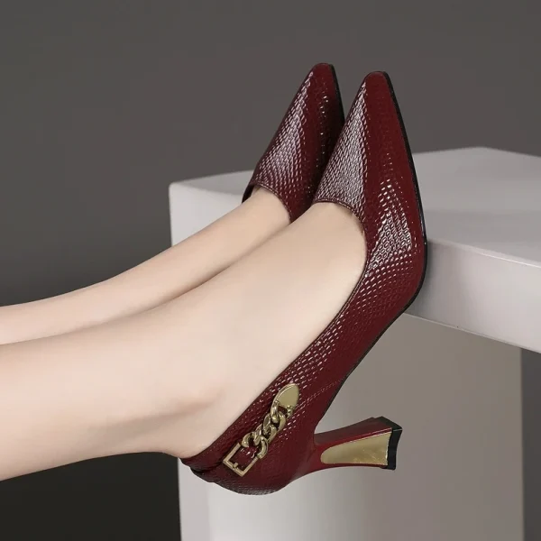 Elegant Rubber Pointed Toe Slip on Thin High Heels Pumps - Image 5
