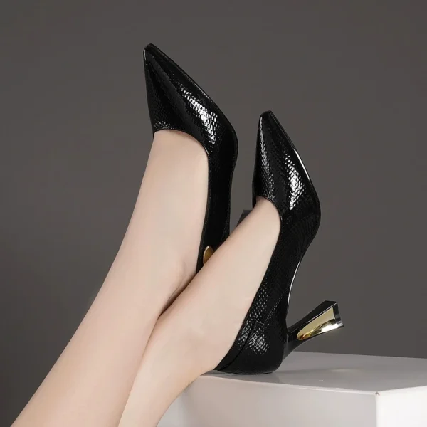 Elegant Rubber Pointed Toe Slip on Thin High Heels Pumps - Image 4