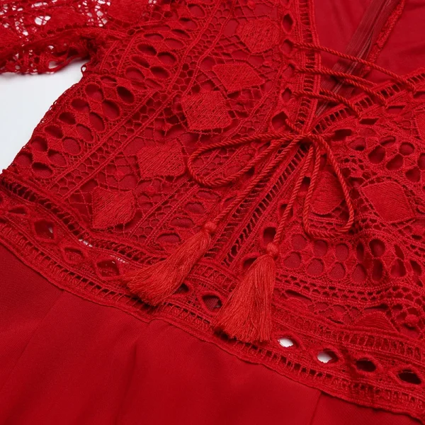 Elegant Solid Color Ruffle Patchwork Chiffon A Line Long Sleeve Mini Dress - Image 5