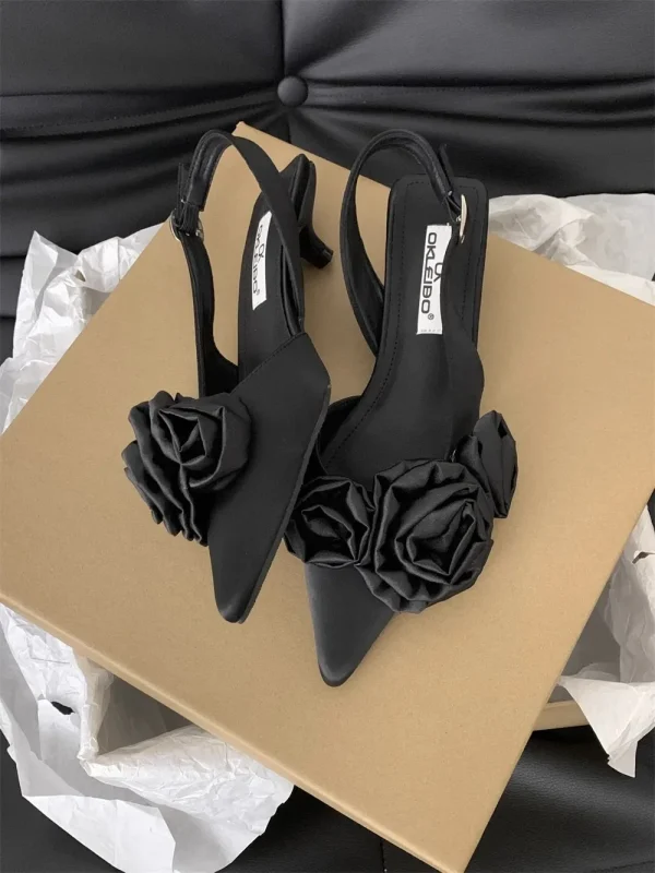 Elegant Sweet Rose Style Pointed Toe High Heeled Sandals - Image 8