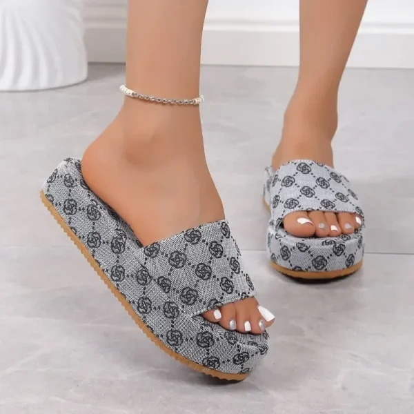 Floral Beach Style Outdoor Platform Designer Flat Slippers