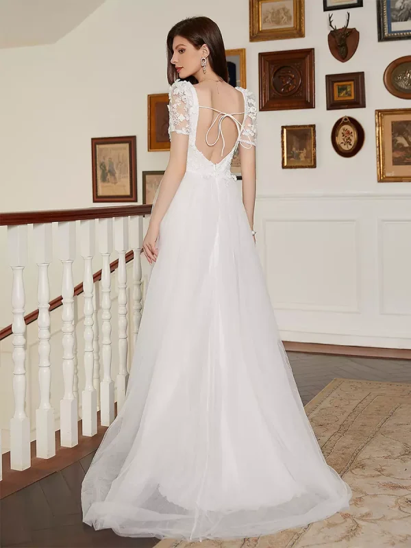 Flower Decoration And Open Back For Bride Maxi A-Line Dress - Image 8