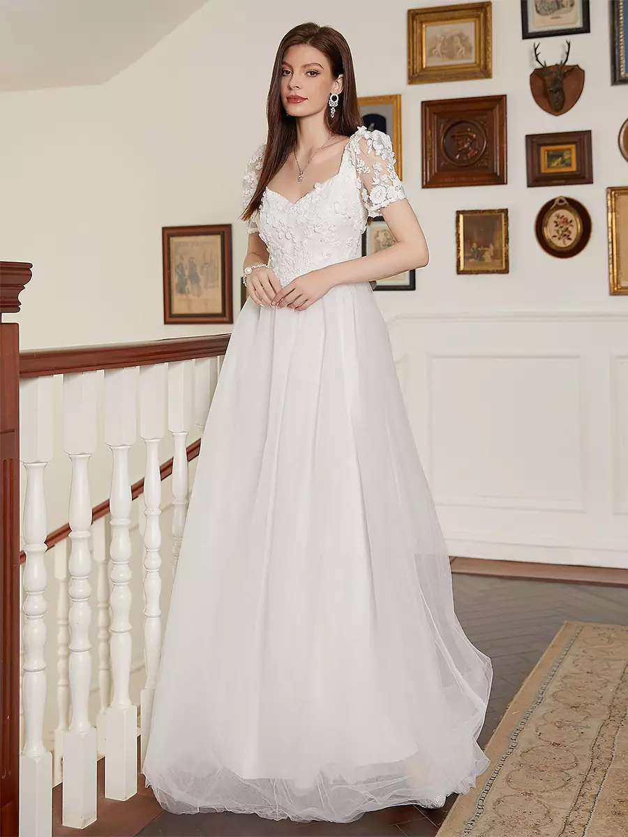 Flower Decoration And Open Back For Bride Maxi A-Line Dress - Image 2