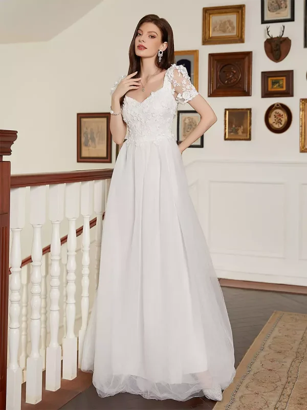 Flower Decoration And Open Back For Bride Maxi A-Line Dress - Image 3