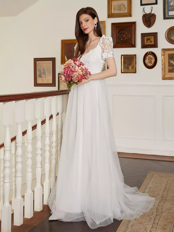 Flower Decoration And Open Back For Bride Maxi A-Line Dress - Image 4