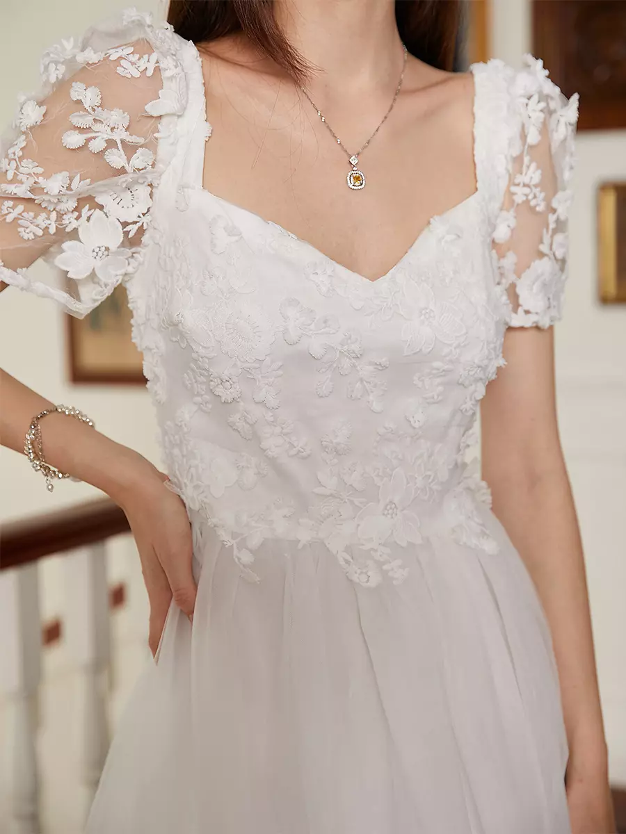 Flower Decoration And Open Back For Bride Maxi A-Line Dress - Image 6