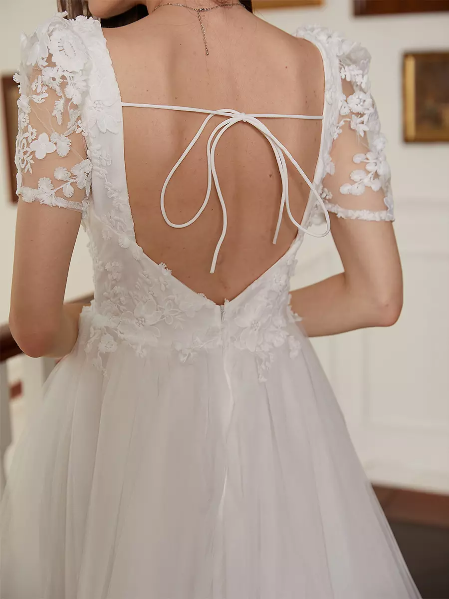 Flower Decoration And Open Back For Bride Maxi A-Line Dress - Image 7