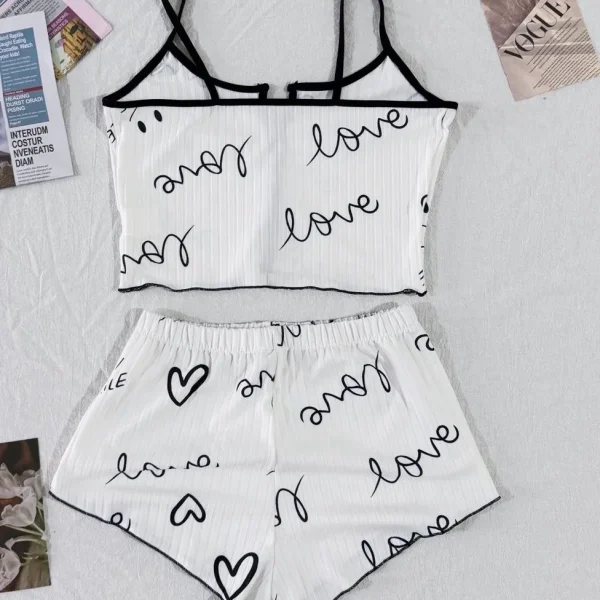 Lingerie Lace Patchwork Bowknot Sleeveless V-Neck Sleepwear Set - Image 3