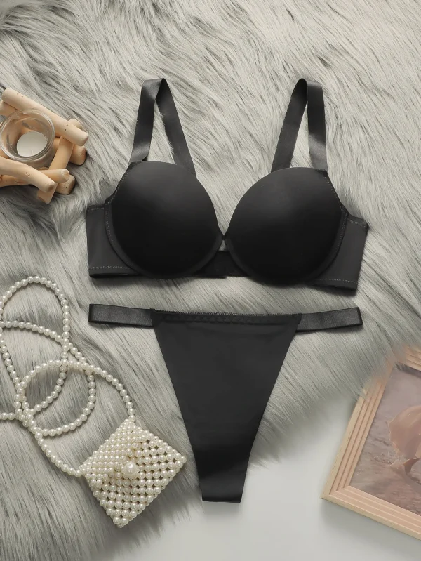 Lingerie Soild Color Brassiere Push Up Bra 3/4 Cup Comfortable Intimates Underwear Panties Set - Image 2