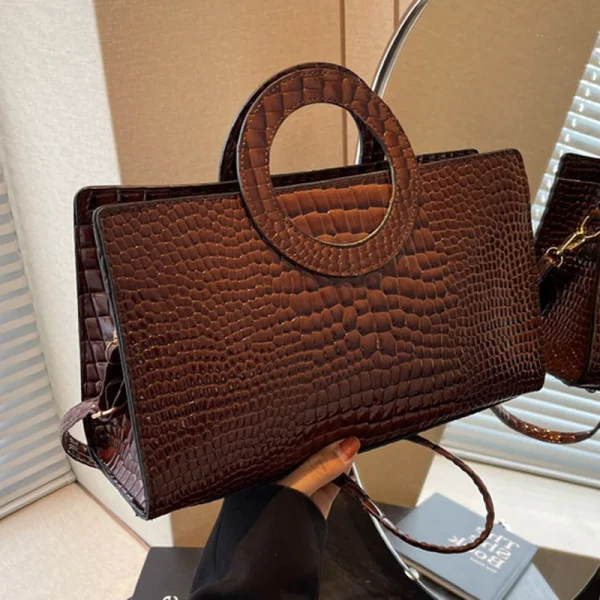 Luxury Designer PU Leather Crocodile Pattern Versatile Shoulder Crossbody Bag - Image 2
