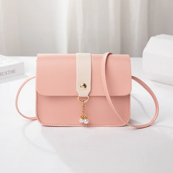 Luxury Designer Simple Pearl Pendant Contrast Messenger Small Square Crossbody Shoulder Bag - Image 6