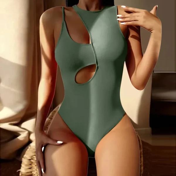 One Shoulder Push Up Hollow Out Swimsuits Solid Bathing Suits - Image 7