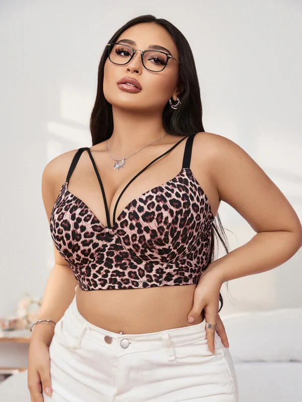 Plus Size Underwear Half Cup Gathering Push Up Leopard Print Design Bra