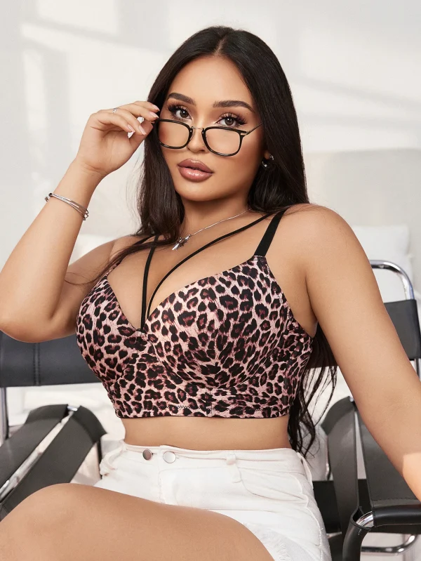 Plus Size Underwear Half Cup Gathering Push Up Leopard Print Design Bra - Image 2
