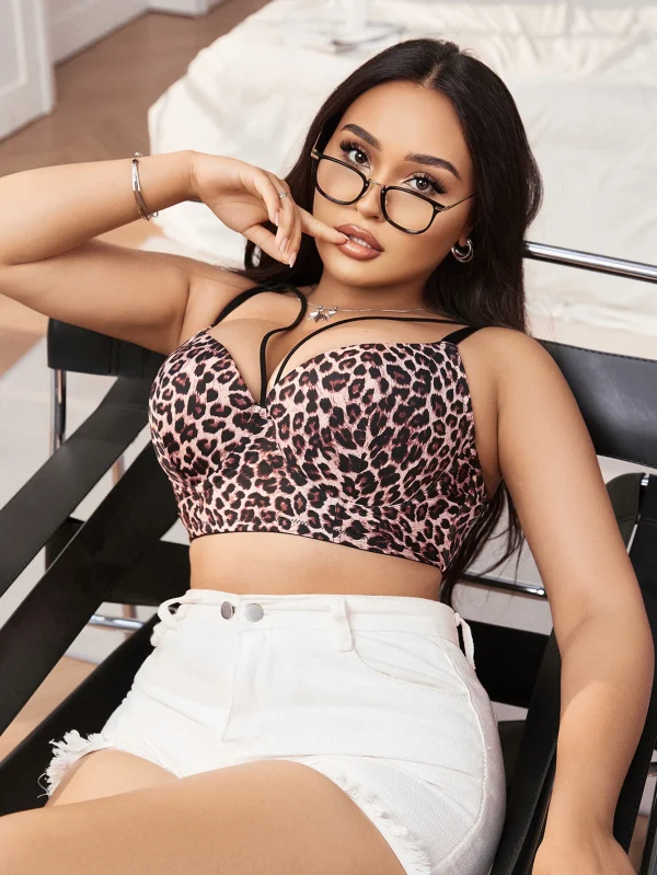 Plus Size Underwear Half Cup Gathering Push Up Leopard Print Design Bra - Image 4