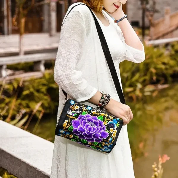 Retro Multi Floral Embroidery Bohemia Ethnic Canvas Small Messenger Shoulder Coin Purse Handbags Bag - Image 2