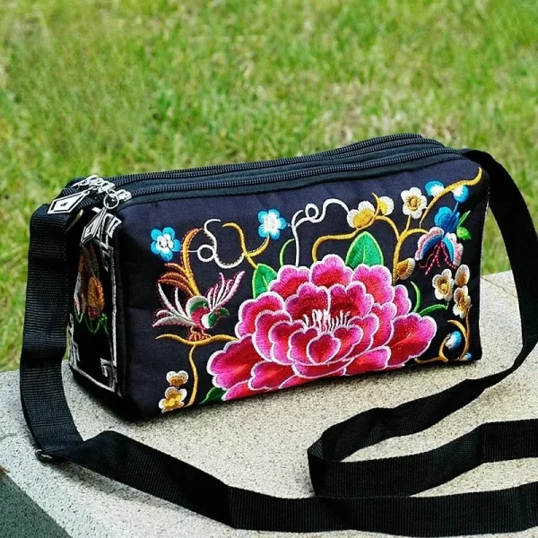 Retro Multi Floral Embroidery Bohemia Ethnic Canvas Small Messenger Shoulder Coin Purse Handbags Bag - Image 5